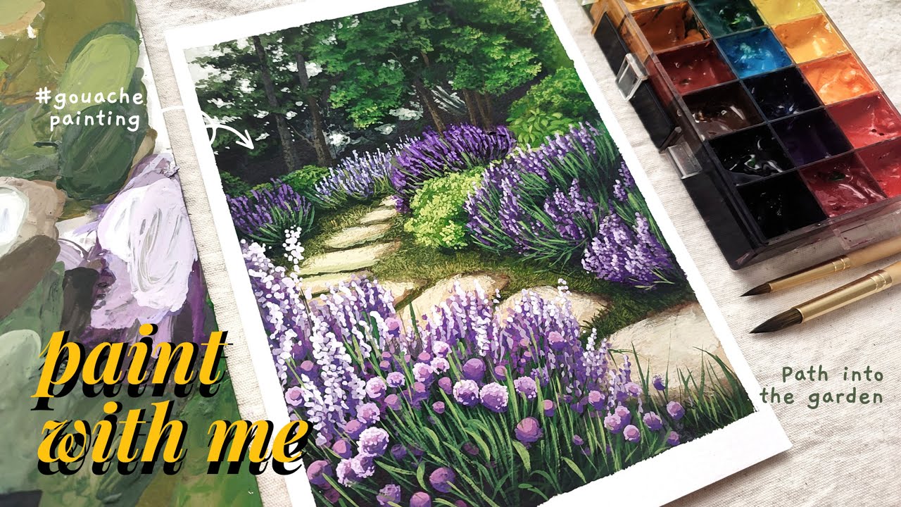 Gouache 🎨 paint with me 🌿 path into the garden