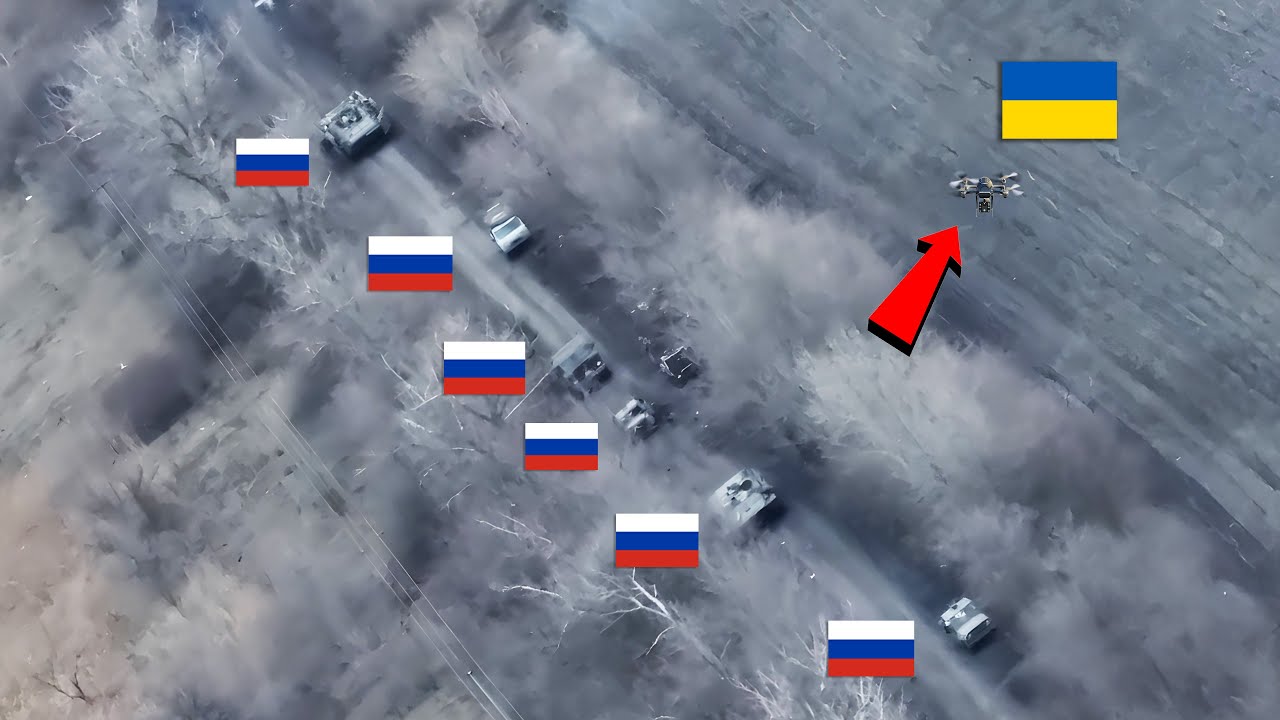 ロシア装甲車列、ドローン作戦で制圧される