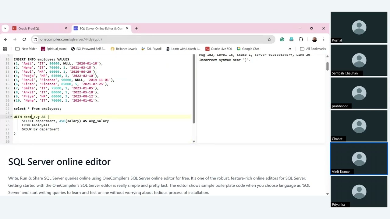 Data Science Course Batch 110 SQL Training : Session 8