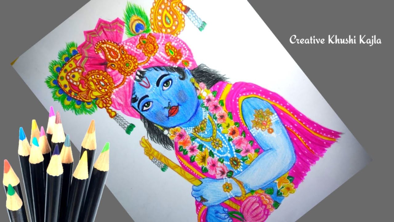 How to draw little krishna||step by step pencil colouring tutorial for beginners||Bal Gopal drawing🙏