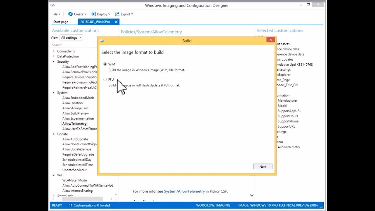 Windows Imaging and Configuration Designer (WICD) walkthrough to create clean install