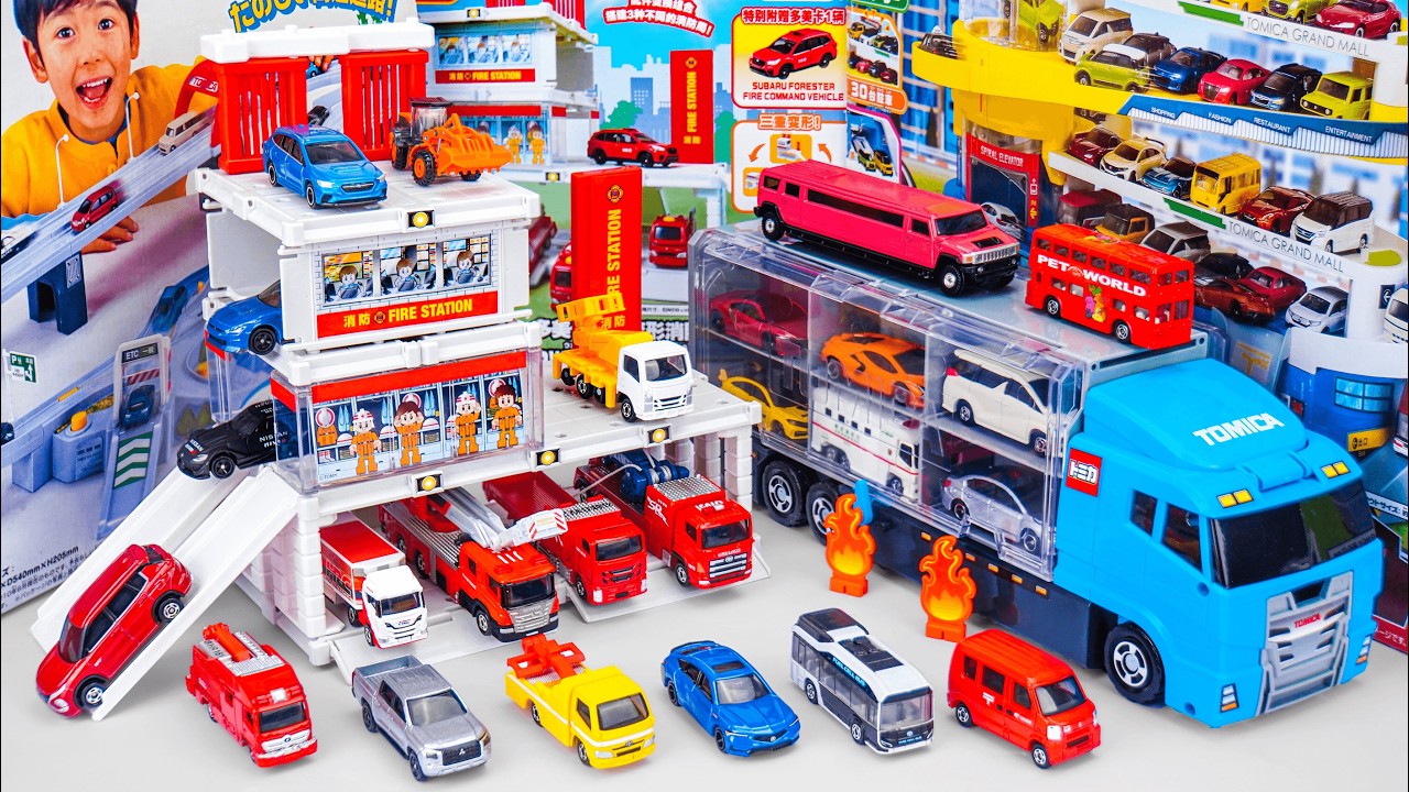 【🚗Toy ASMR🚗】トミカのミニカ一を開封しチエックしてコンボイへ収納 Tomica Storage Cart Collection ASMR Satisfying with Unboxing
