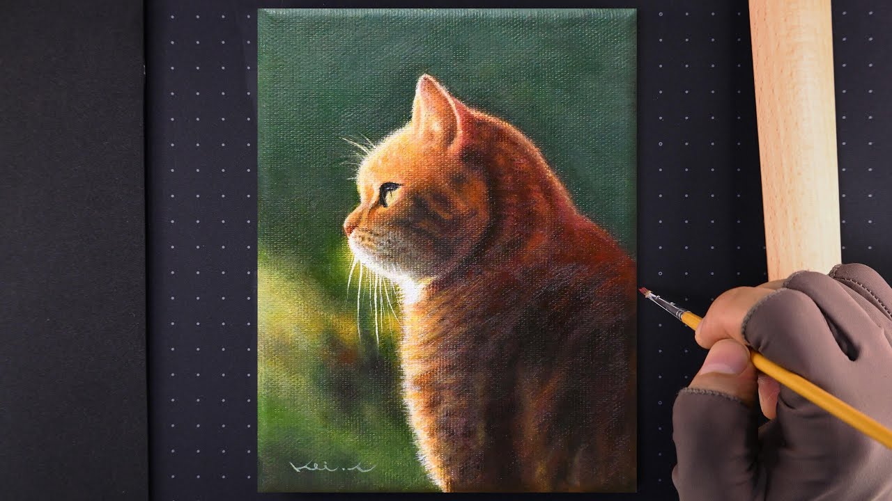 【ソフトな毛並み】油絵の具で描く猫『横向きの顔』｜#51