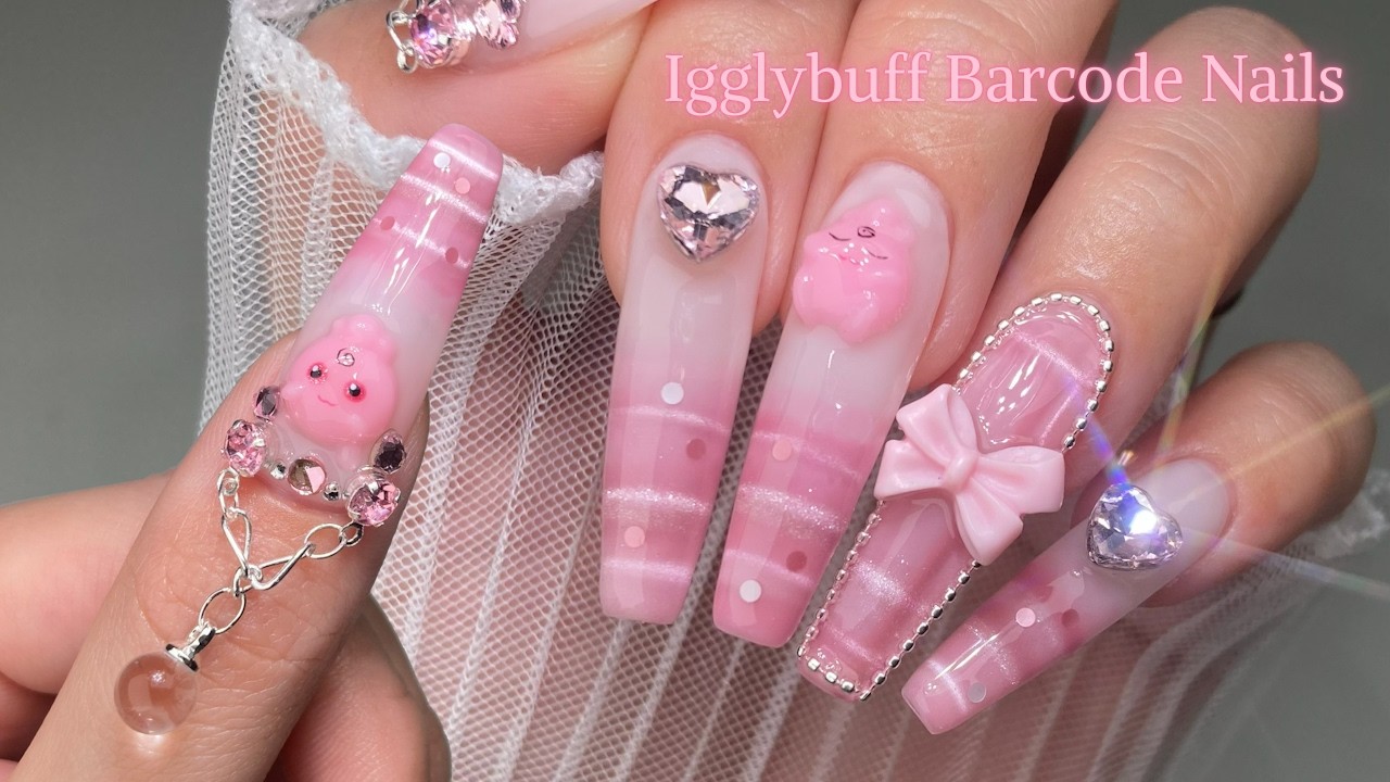 Igglybuff Barcode Nails 🩷 | Korean Nails | Self Nail | Nail Art | ASMR