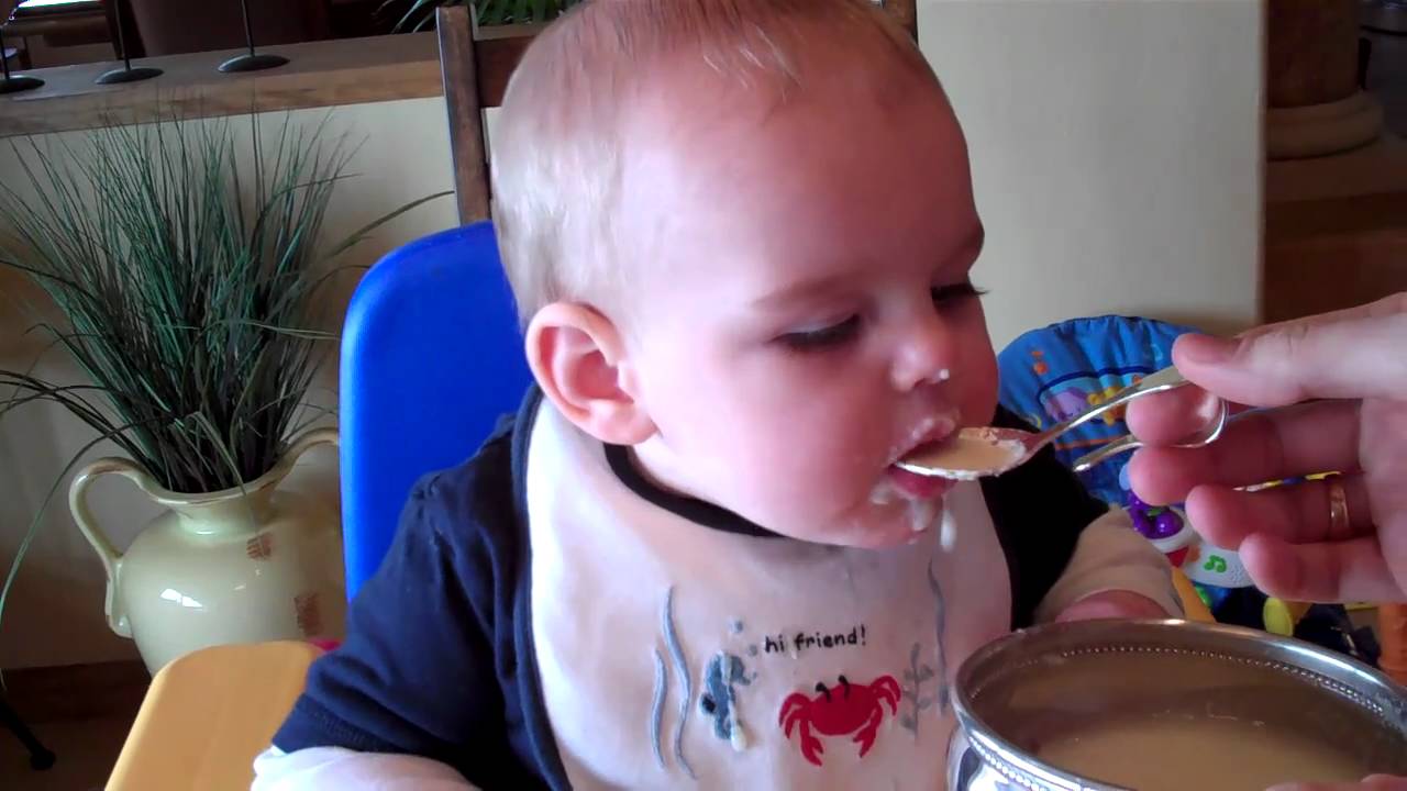 Baby Dave Eating Rice Cereal for the First Time (Unedited)
