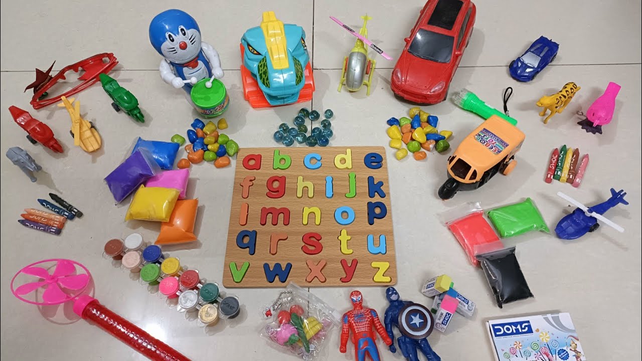 अरे बच्चो! जानवरो ने हमारे small alphabet वाले toy को कंचो और खिलौनों में छुपा दिया abcd wala video 
