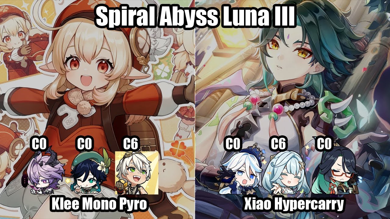 C1 Klee Mono Pyro & C0 Xiao Hypercarry - Spiral Abyss - Genshin Impact Luna III (6.2)
