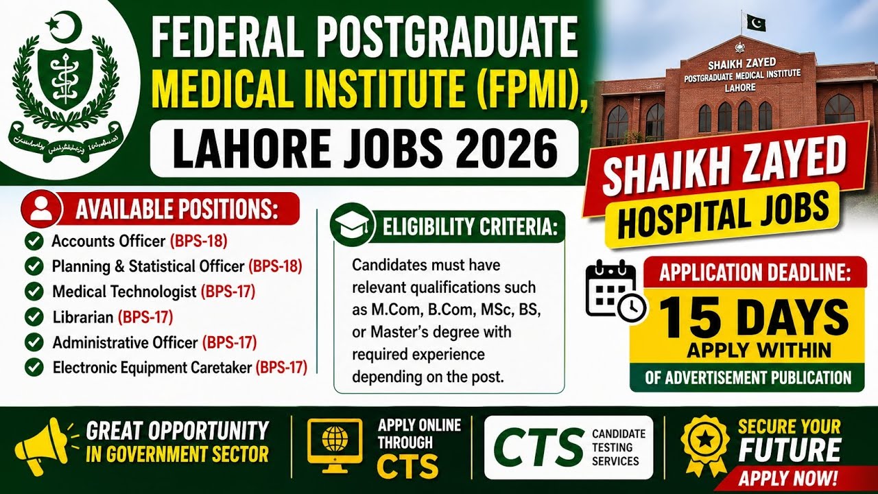 FPMI Lahore Jobs 2026 | Shaikh Zayed Hospital Jobs | CTS Apply Online | Latest Govt Jobs in Pakistan