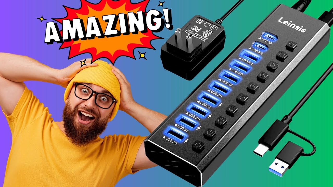 Обзор 10-портового USB 3.2 USB-C концентратора LEINSIS с питанием от сети.