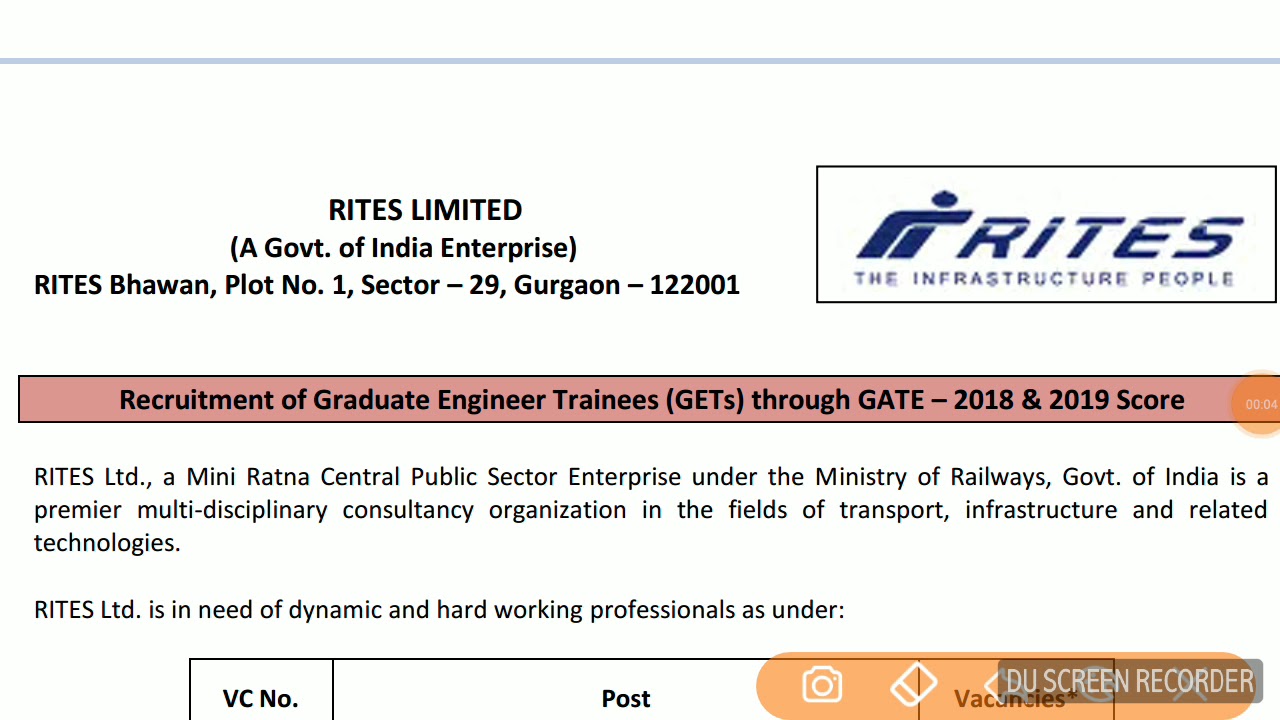 RITES Recruitment 2019 || Final year also can apply ||No Exam || No Fee || Salary 60000