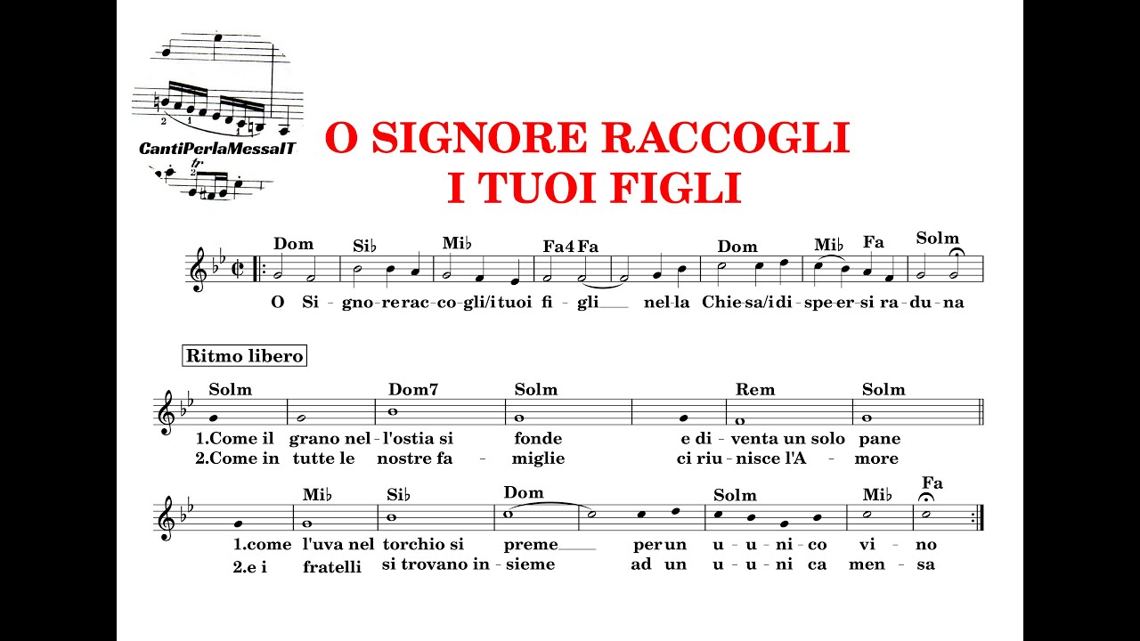 O SIGNORE RACCOGLI I TUOI FIGLI spartito accordi testo (choir cantiperlamessaIT)