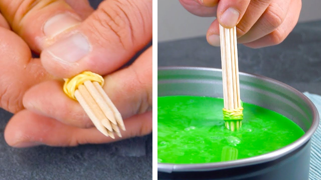 串を6本束ねてケーキに刺す！コレはアートの領域