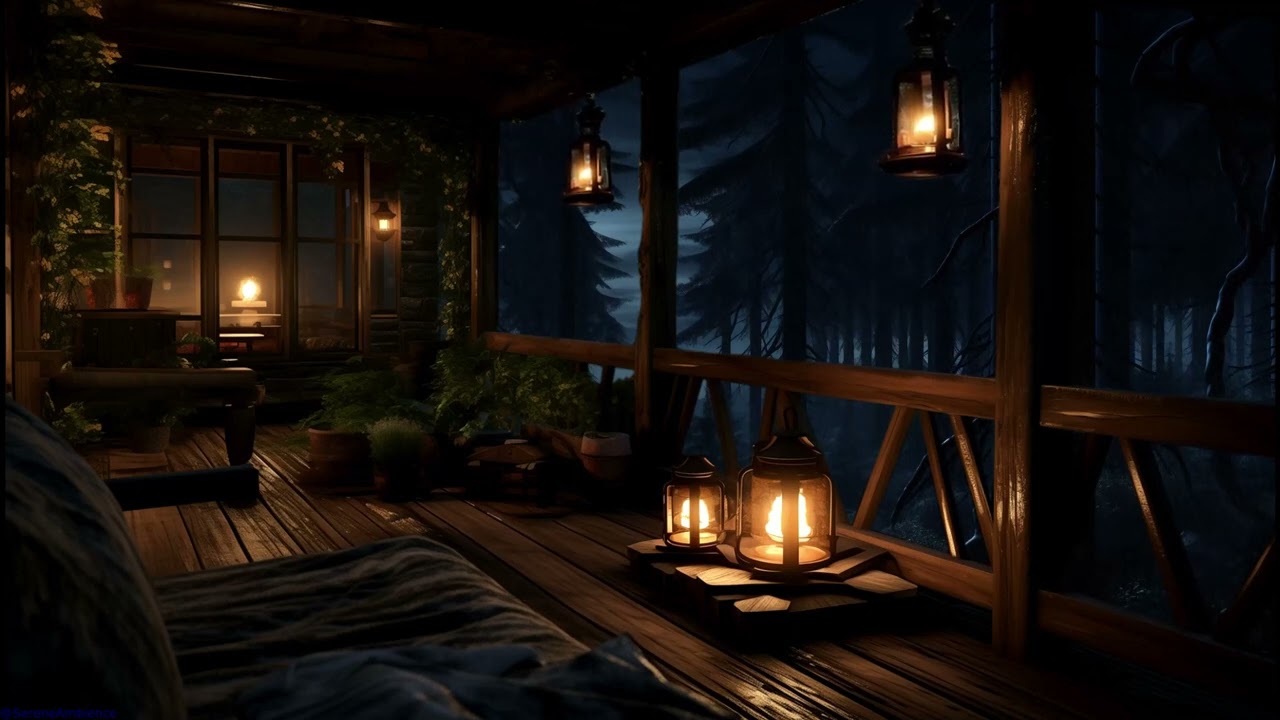 Cozy Cabin Porch Ambience with Heavy Rainstorm - Relaxing Rain Sounds for Sleeping, Studying, Relax