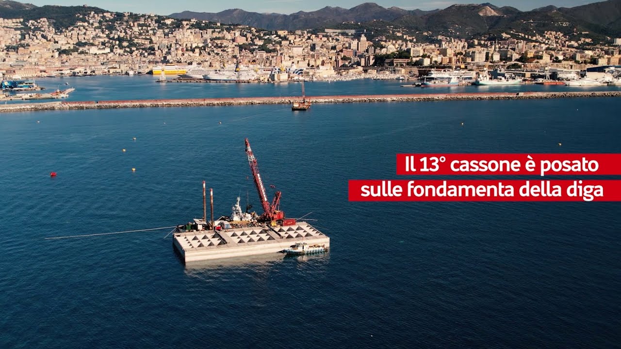 Videonews Diga Foranea di Genova: posato il 13&deg; cassone, il pi&ugrave; grande realizzato fino ad ora