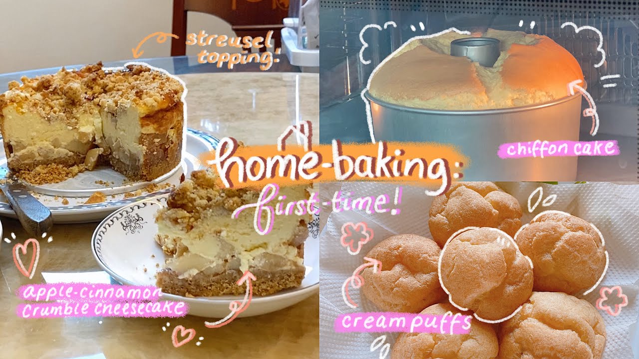 Home-Baking VLOG🍞 Cream puffs, Apple-Cinnamon Crumble Cheesecake & Chiffon Cake