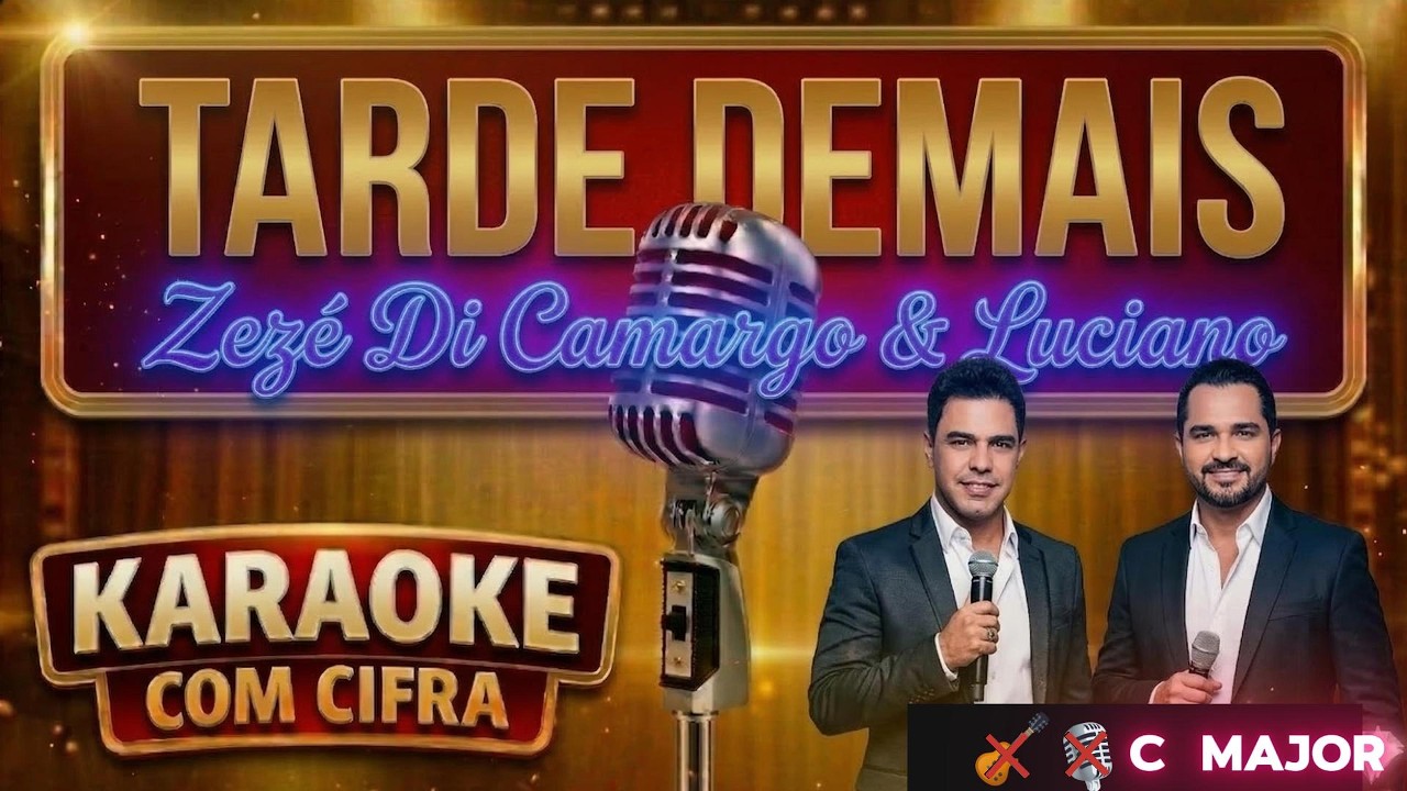 Karaoke Tarde Demais - ZEZÉ DI CAMARGO & LUCIANO - Backing track com letra e cifra na tela