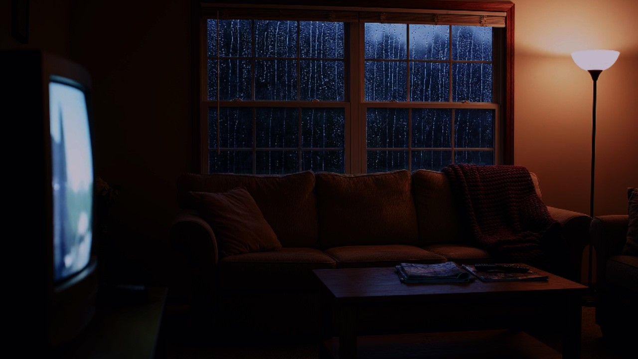 2000's Living Room at Night | Rainy Cozy Nostalgia Ambience (1 Hour)