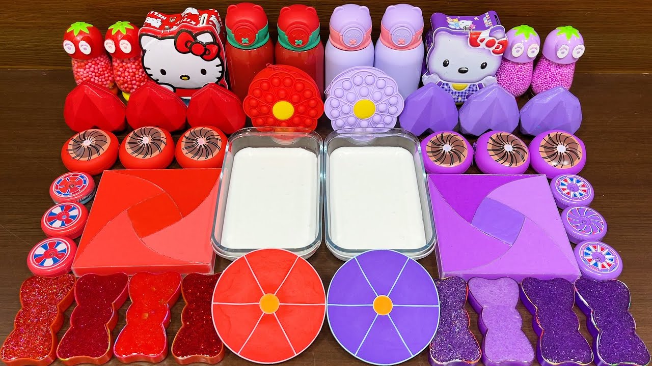 RED vs PURPLE !!!  Mixing Random into GLOSSY Slime !!! Satisfying Slime Video #142