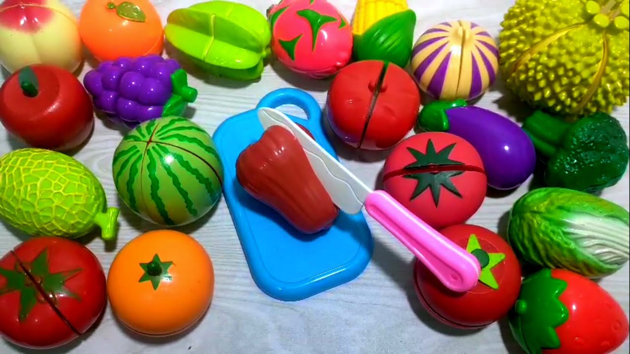 🔴 Memotong Buah Buahan Dan Sayuran Mainan - Semangka Wortel Tomat Sawi Jagung Terong Ungu