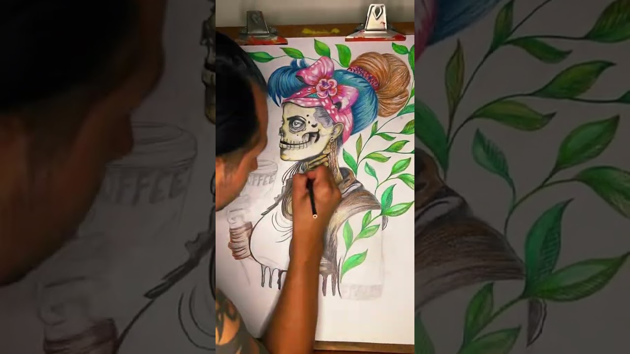 Día de los muertos ￼ time lapse ￼drawing color, pencils ￼