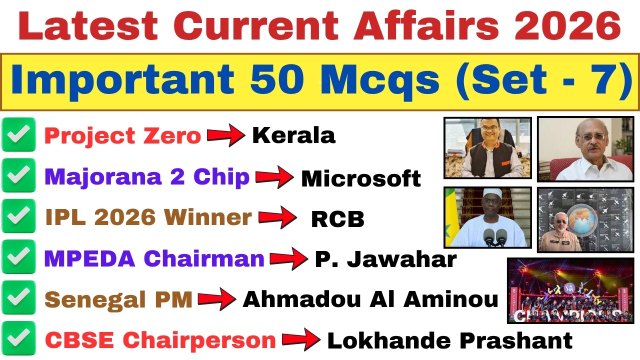 Top 50 Important Current Affairs MCQs 2026 | Latest Current Affairs Quiz | Set 7