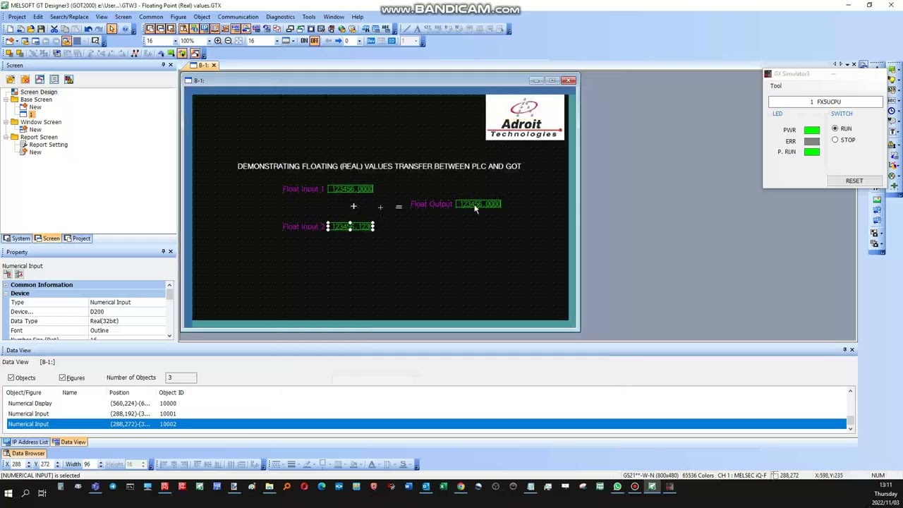 GTW3 GXW3  Demonstration of floating point value transfer