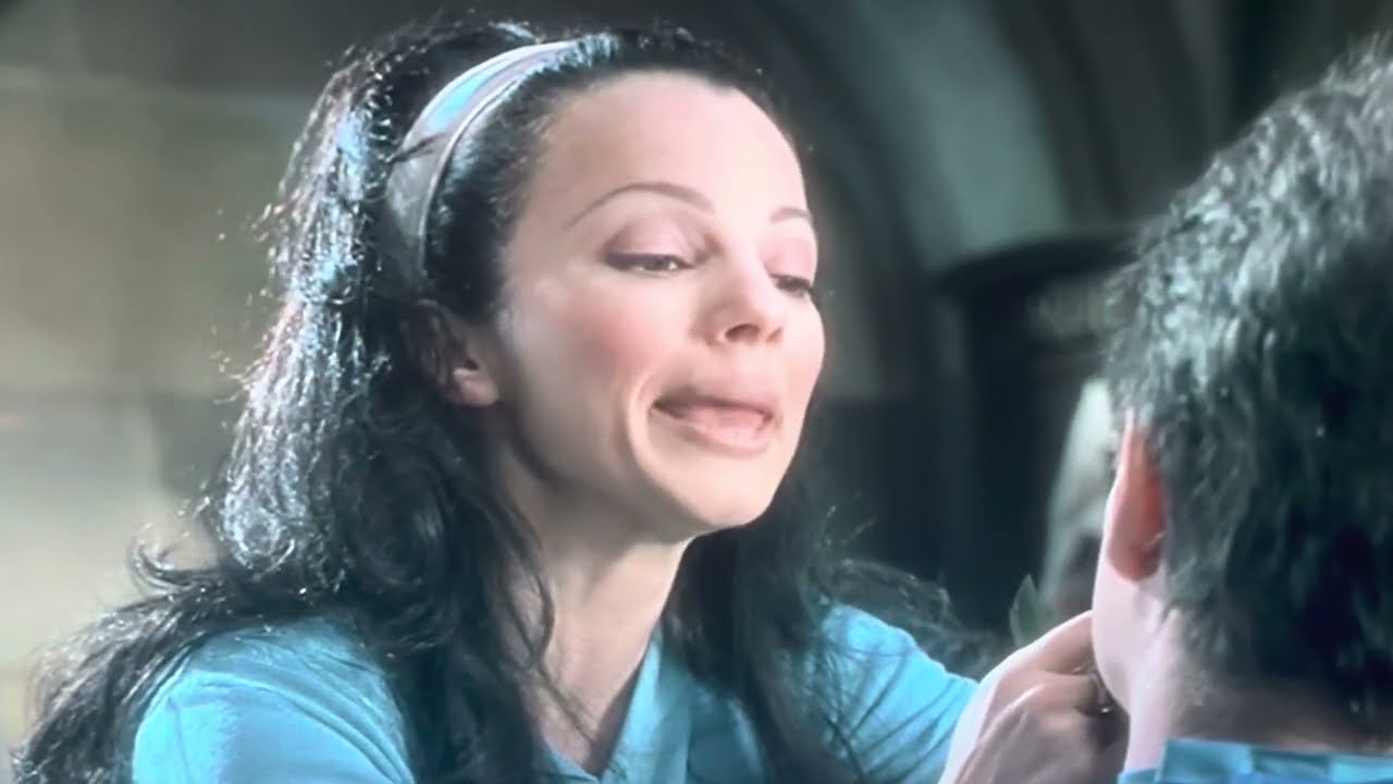 Fran Drescher shaves Timothy Dalton.