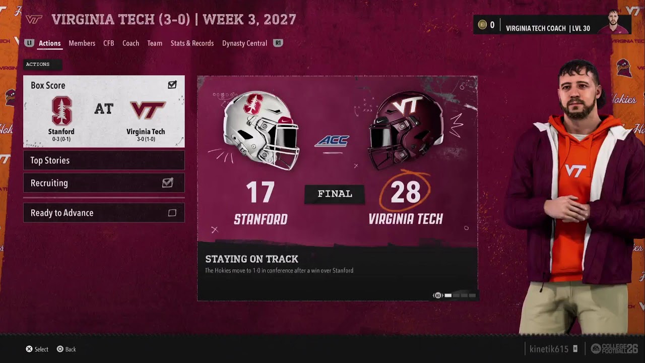 CFB26 GOI TCM League Stanford Cardinal at Virginia Tech Hokies