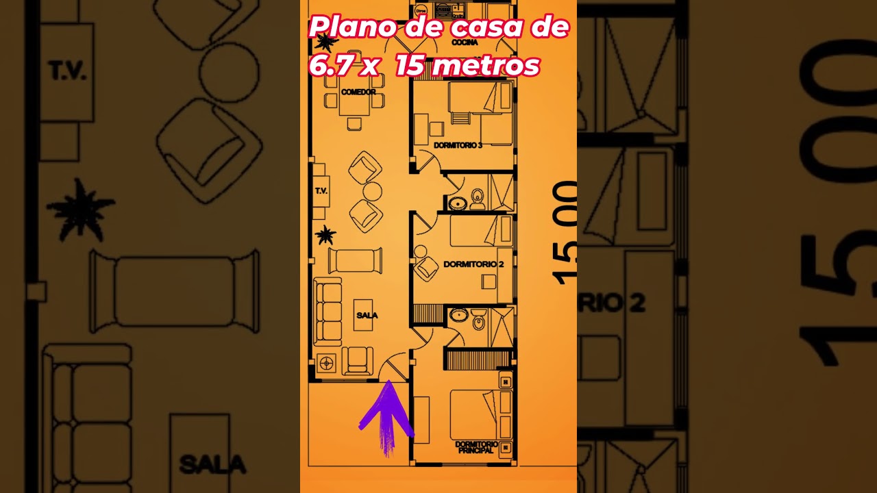 Mira Plano de casa de 6 7 x 15 metros #dise&ntilde;o #casa #planosdearquitectura