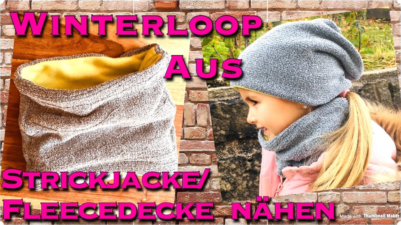 Upcycling Idee Strickjacke und Fleecedecke zu Loop f&uuml;r Winter n&auml;hen ohne Schnittmuster Schal