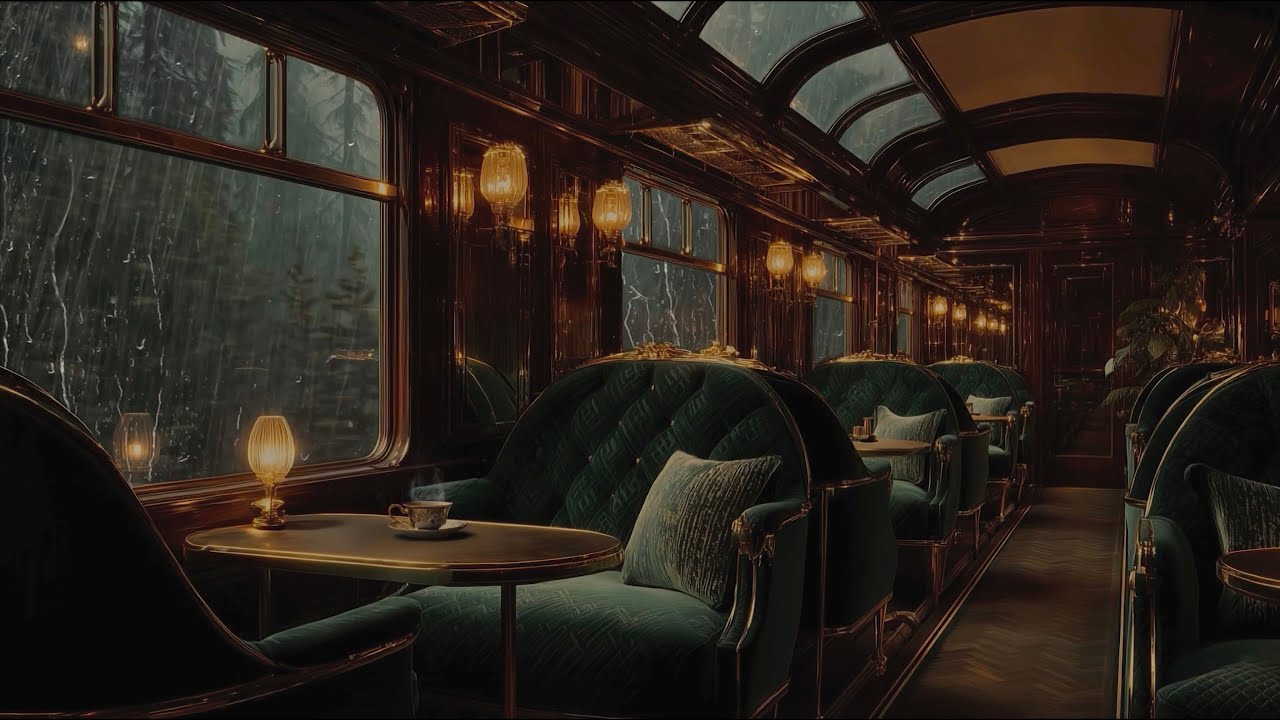 Rain Train Sleep Sounds 🚂☕ Wizard’s Vintage Lounge Car Ambience for Deep Sleep, Study & Relaxation
