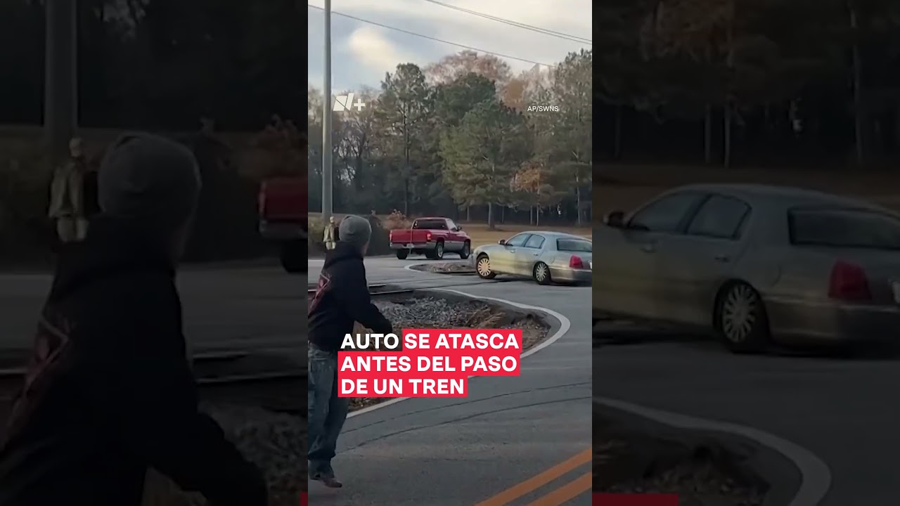 Auto se atasca en cruce segundos antes del paso del tren - N+ #tren #auto #nmas #internacional