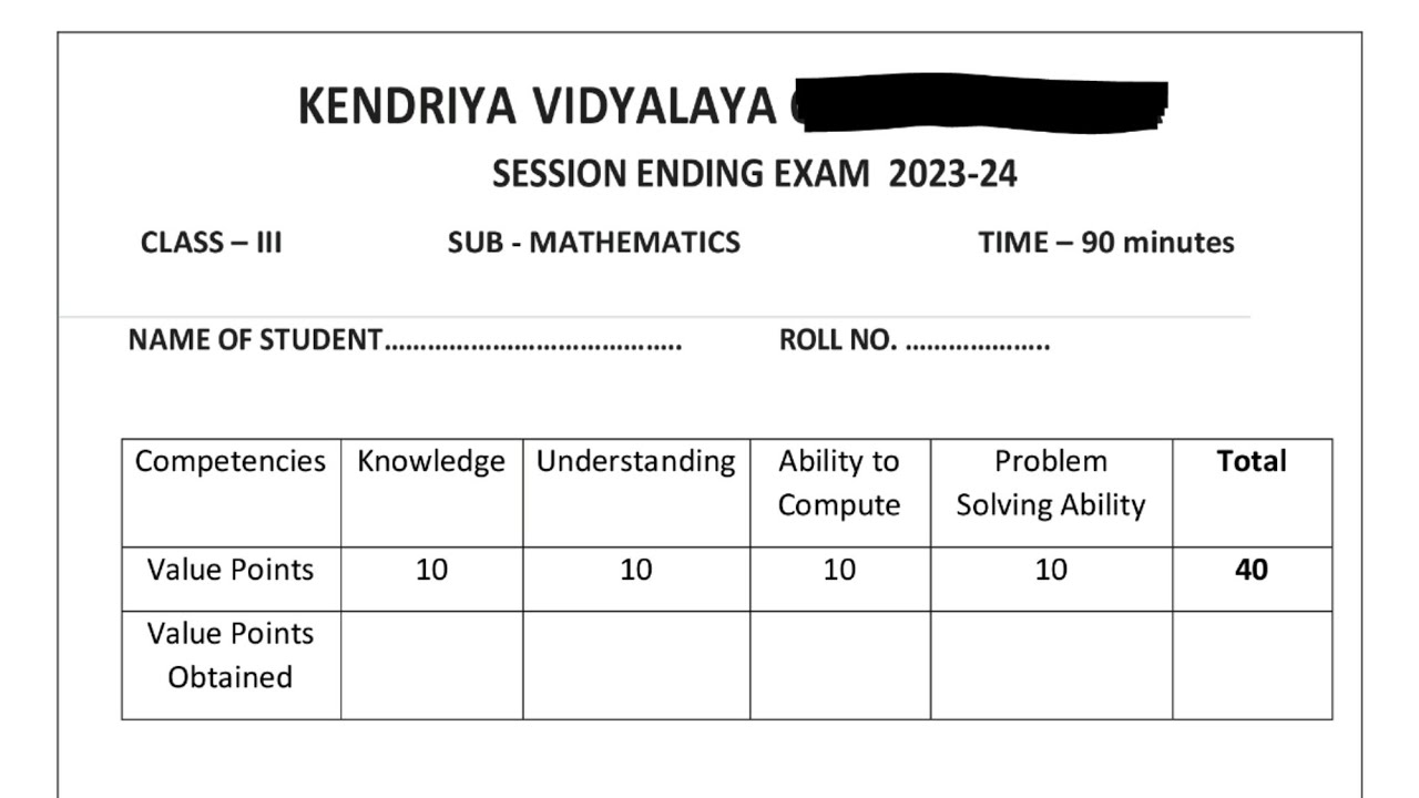 CLASS-3 MATHS / SEE 2024 / Annual Exam Question Paper / TERM-2/ KV CBSE For Kendriya Vidyalaya Stdnt