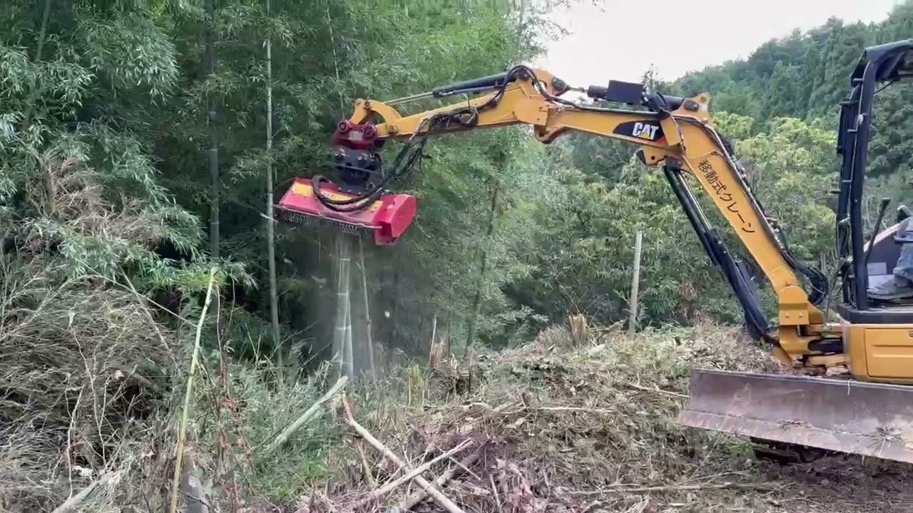 ハンマーナイフモア　孟宗竹の粉砕②　マルチャーに匹敵するACE80オートエース建機