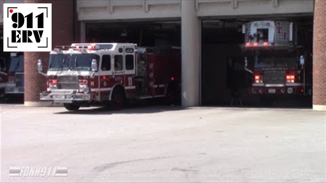 Manchester NH Fire Department, Engine 11 and Truck 1 Responding