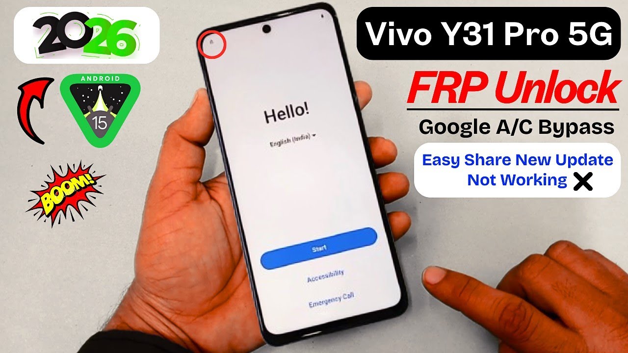 Vivo Y31 Pro 5G FRP Bypass Android 15 Without PC🔥| Fix - Easy Share Not Work | Google Account Unlock