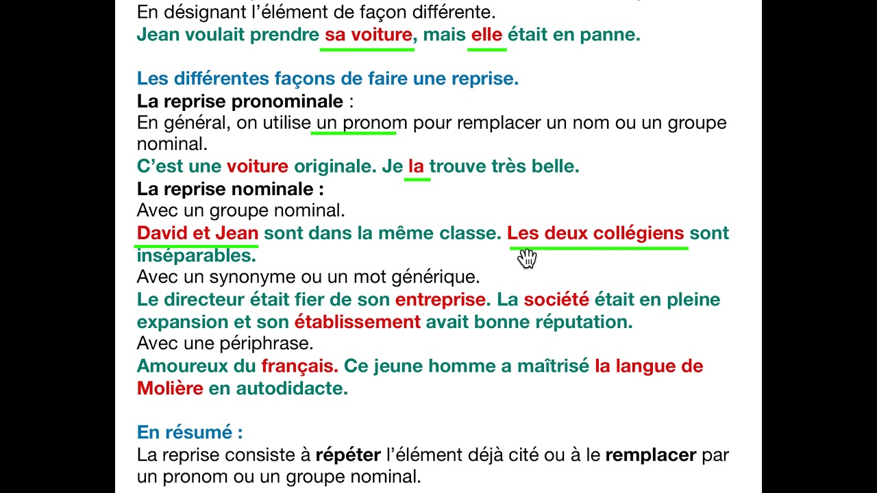 La reprise grammaticale