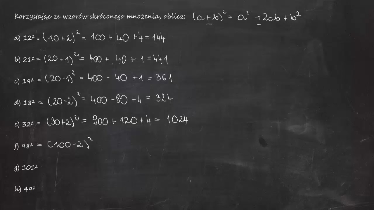 2.48 Korzystając ze wzorów skróconego mnożenia, oblicz: a) 12² b) 21² c) 19² d) 18² e) 32²