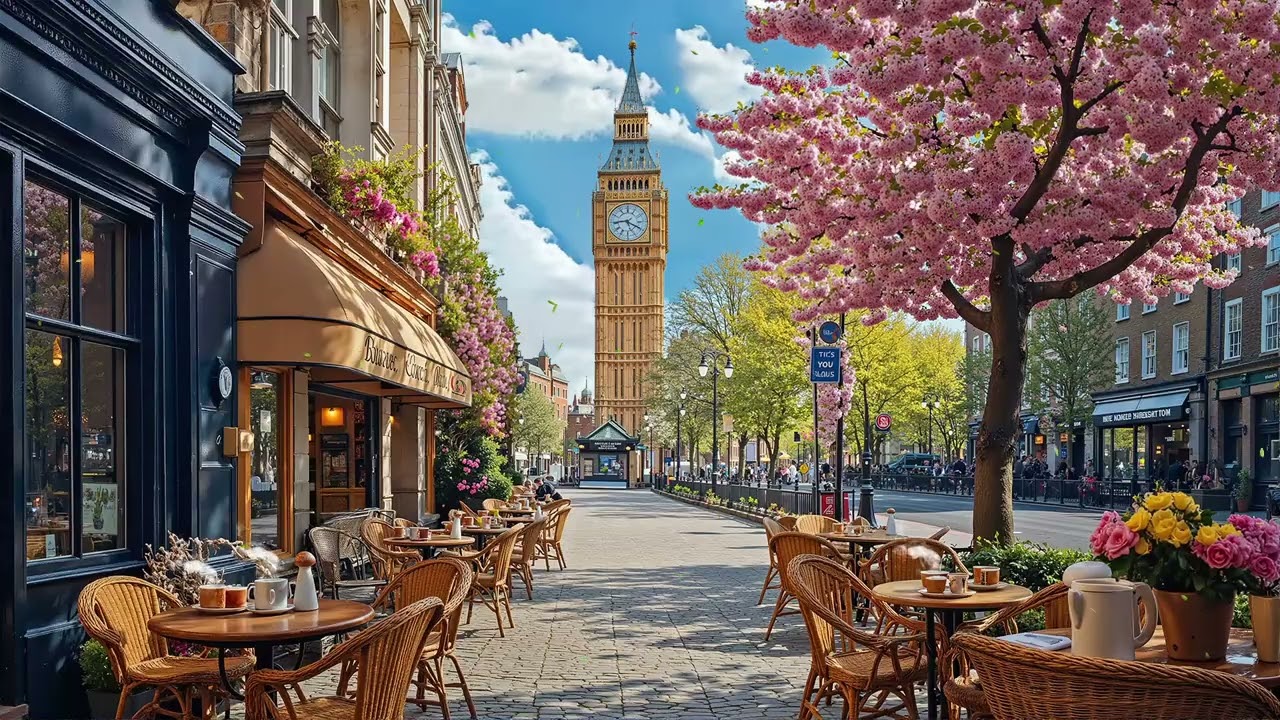 Smooth Spring Jazz in London 🇬🇧 Cozy Coffee Shop Music for Focus, Work & Relax