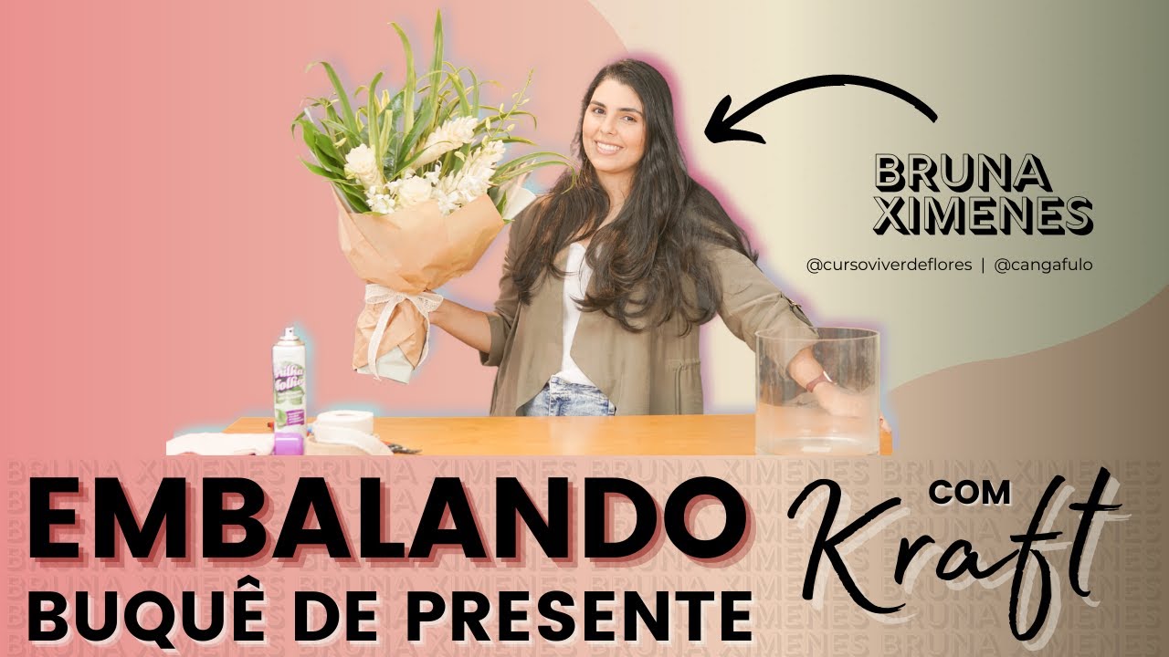 Embalando buquê de presente com papel kraft