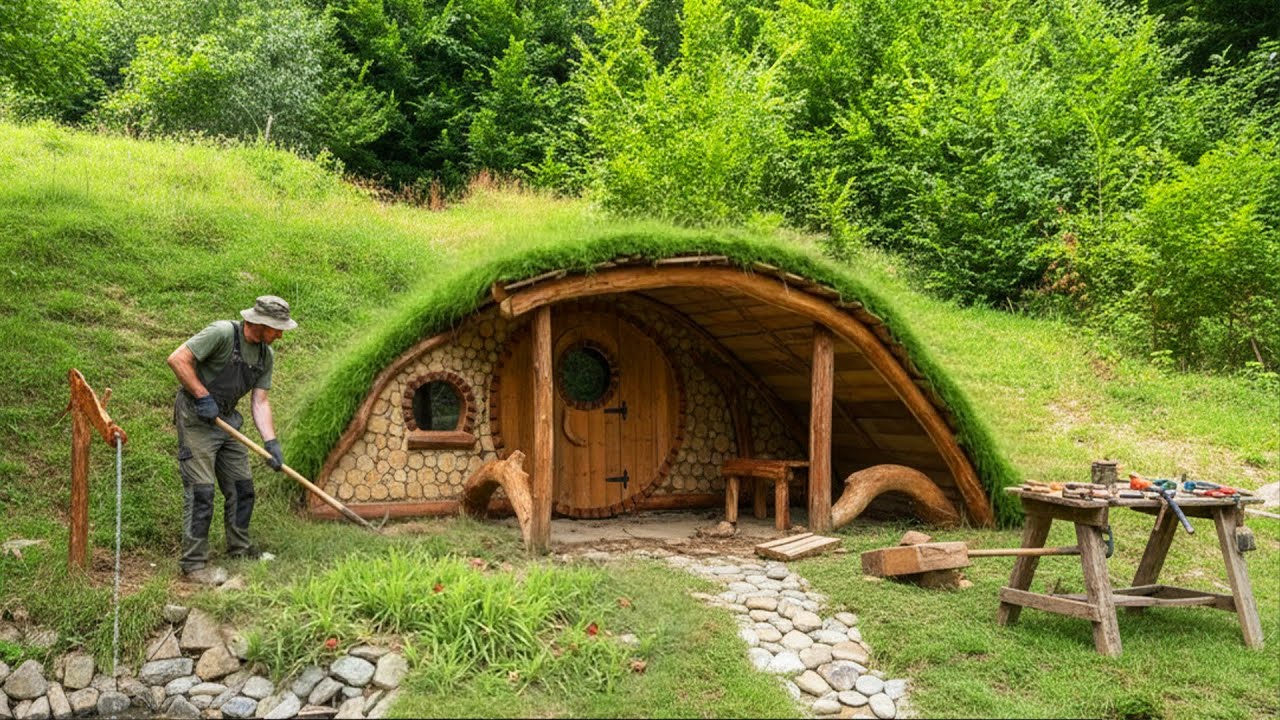 Man Builds a Hobbit-Style Dugout House in the Forest | Start to Finish