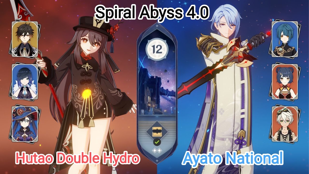C0 Hutao Double Hydro & C0 Ayato National - Spiral Abyss 4.0 - Floor 12 9 star Genshin Impact