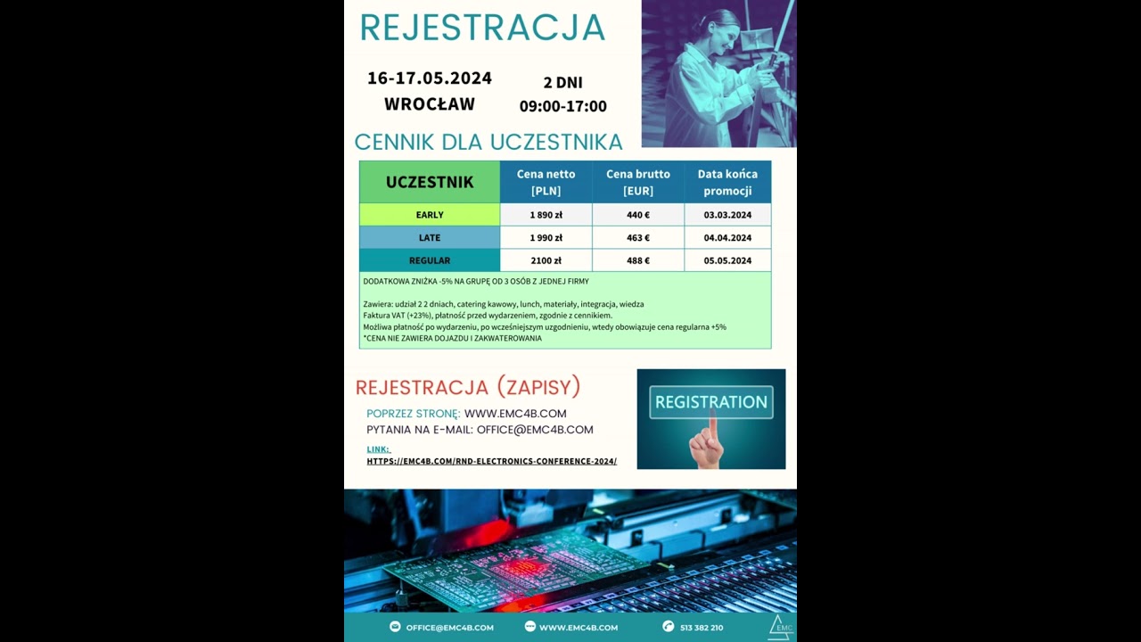 16-17.05.2024 Konferencja R&D Electronics  - dla inżynierów projektujących elektronikę - EMC4B