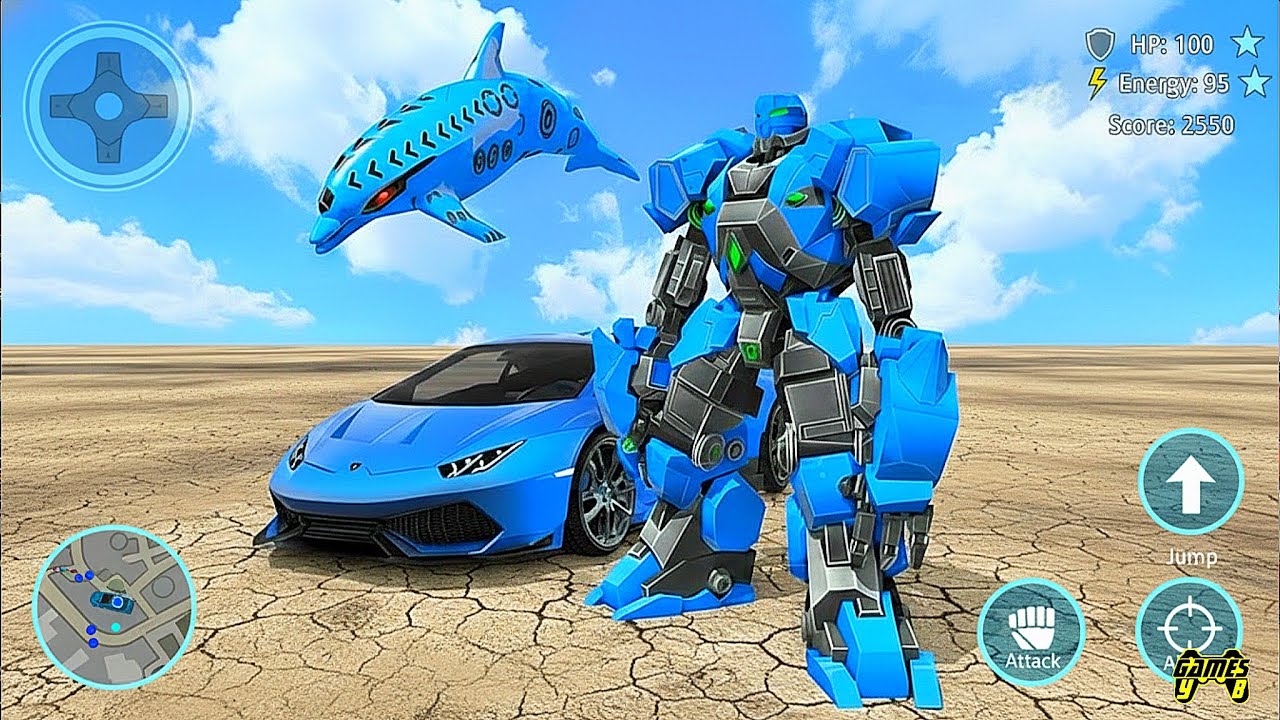 Blue Dolphin Robot Transform Wars: Car Drone Flying Dolphin Robot Game Part 2 - Android Gameplay