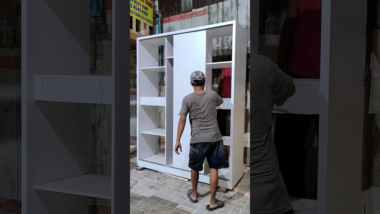 Tes pintu lemari sliding 3 pintu finishing HPL #furniture #lemarihpl #mebelindonesia