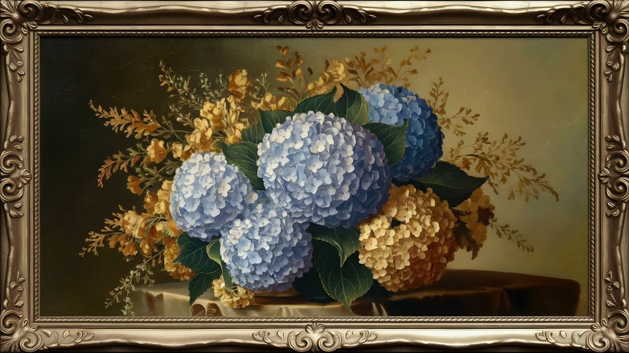 Vintage Floral Oil Painting | 4K Gold Frame TV Screensaver Art | Picture TV Art Background