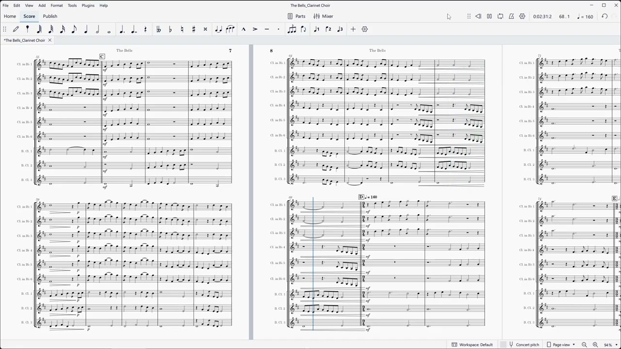 The Bells (William Byrd).  Sheet music arranged for clarinet choir.