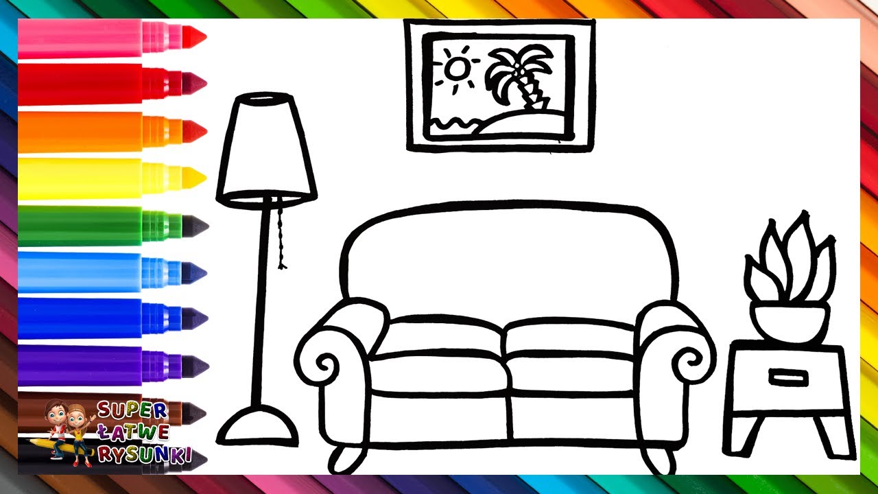 Jak Narysować Salon 🛋️🖼️ Rysowanie I Kolorowanie Salonu 🪴🌈 Rysunki Dla Dzieci