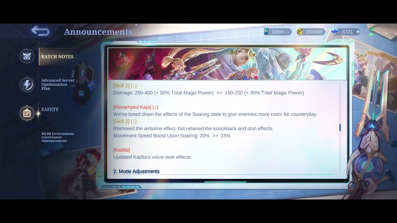 Argus Novaria Aulus Eudora Buff & Gloo Bruno Kaja Odet Nerf - Patch Notes 2.1.96 Advance Server MLBB