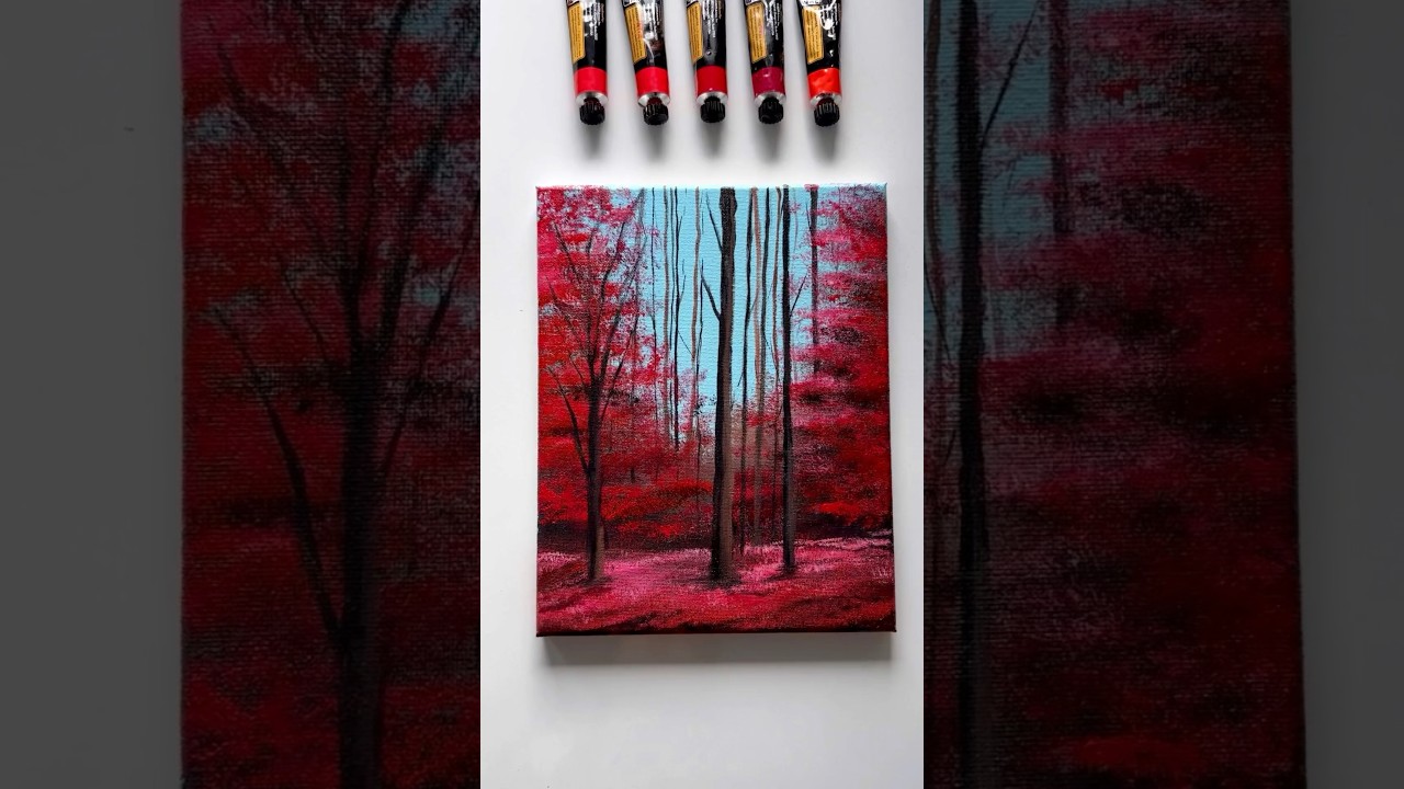 Journey through the Red Forest 🍁| #acrylicpainting